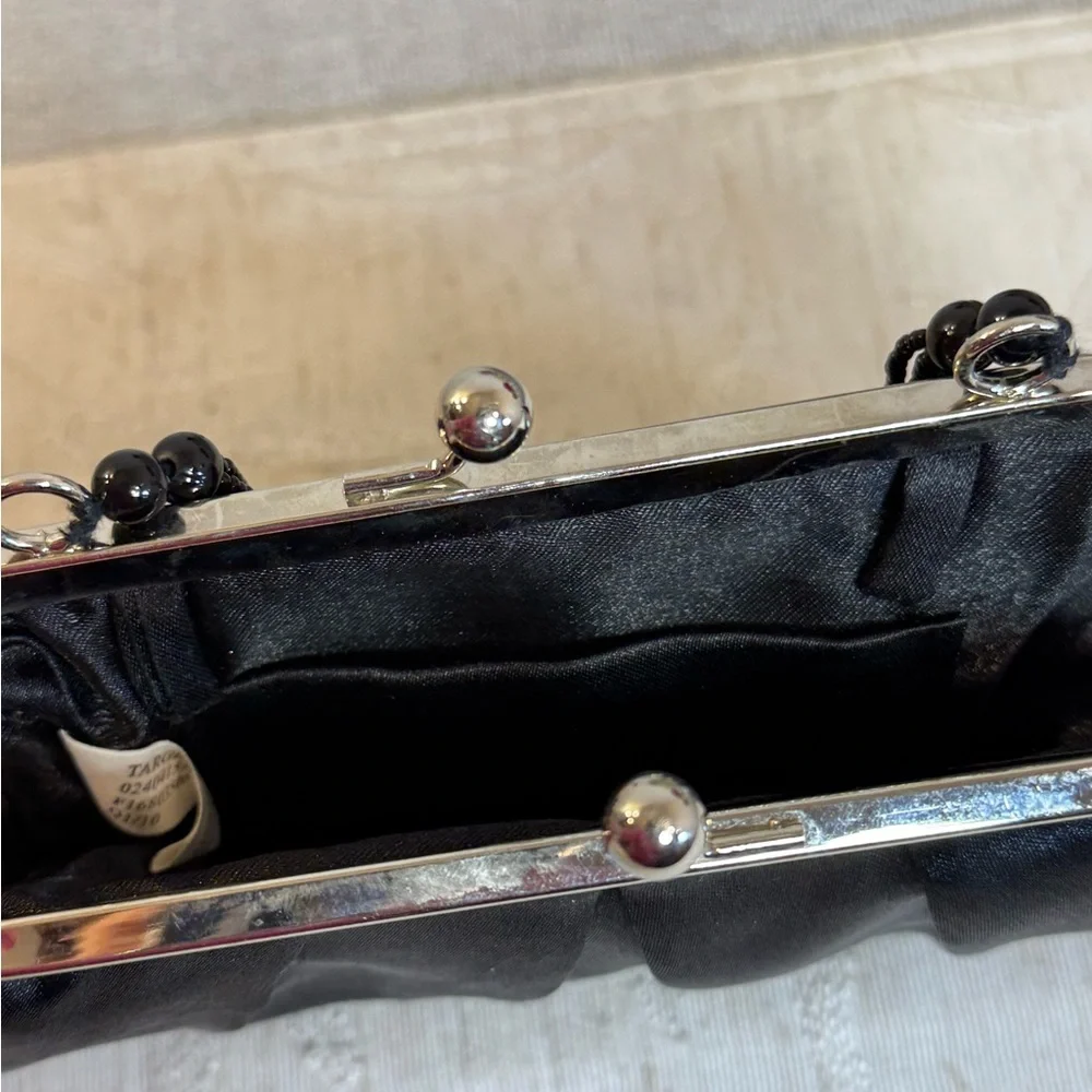 Target Vintage-Style Black Satin‎ Pleated Evening Bag with Beaded Strap 8.25x4.5